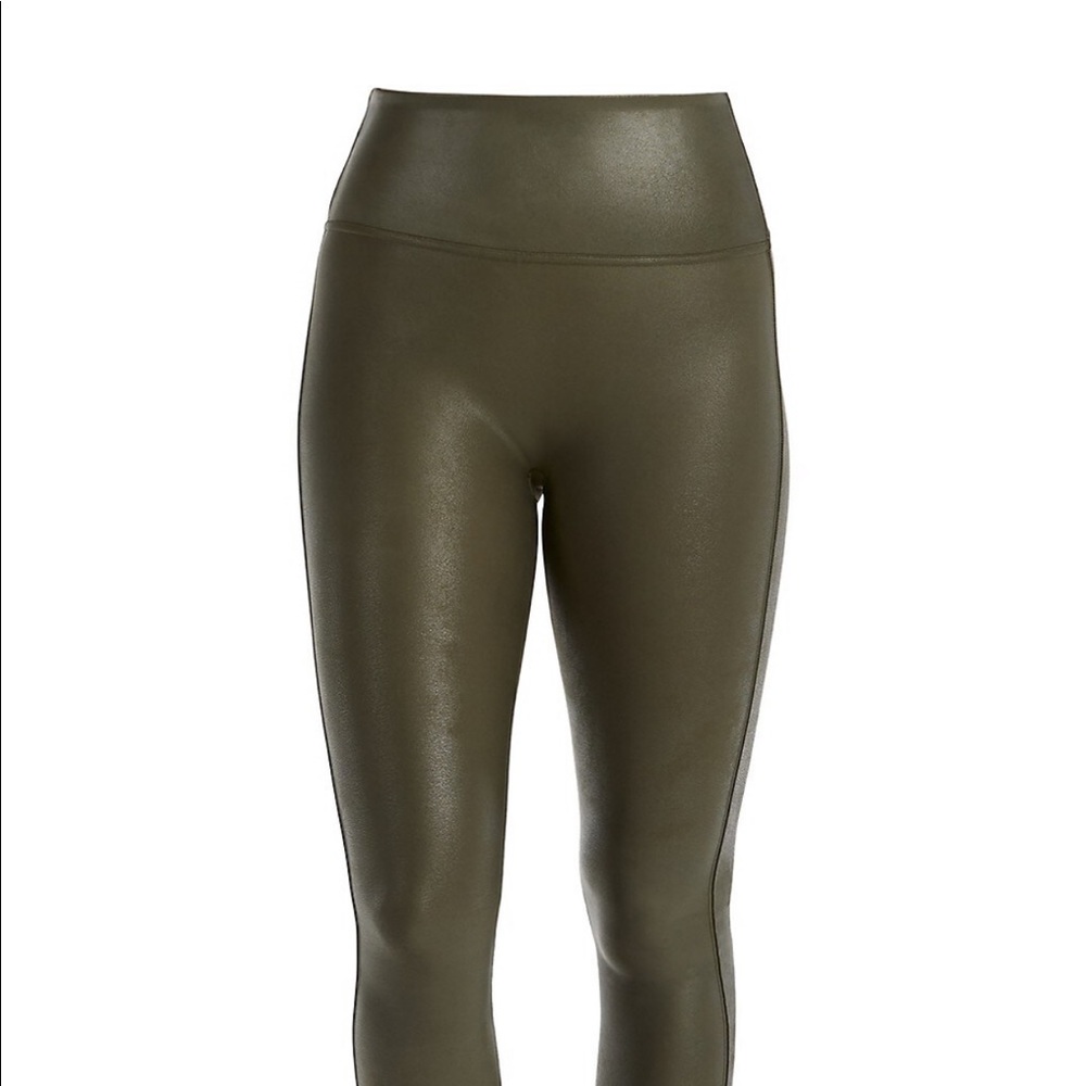 Spanx Faux Leather Olive Green Leggings